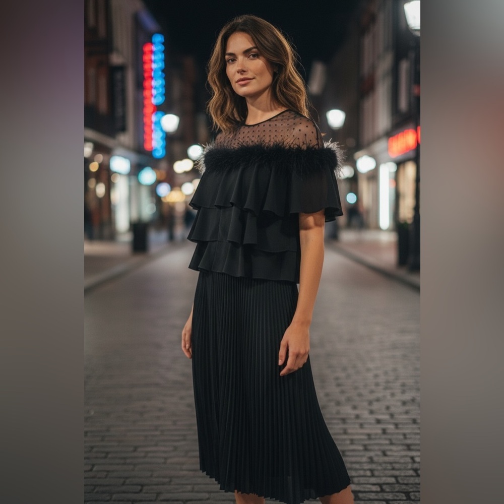 DELFI Collective Tootsies Black Pleated Ruffle Mesh Dress Size S NWT Chic